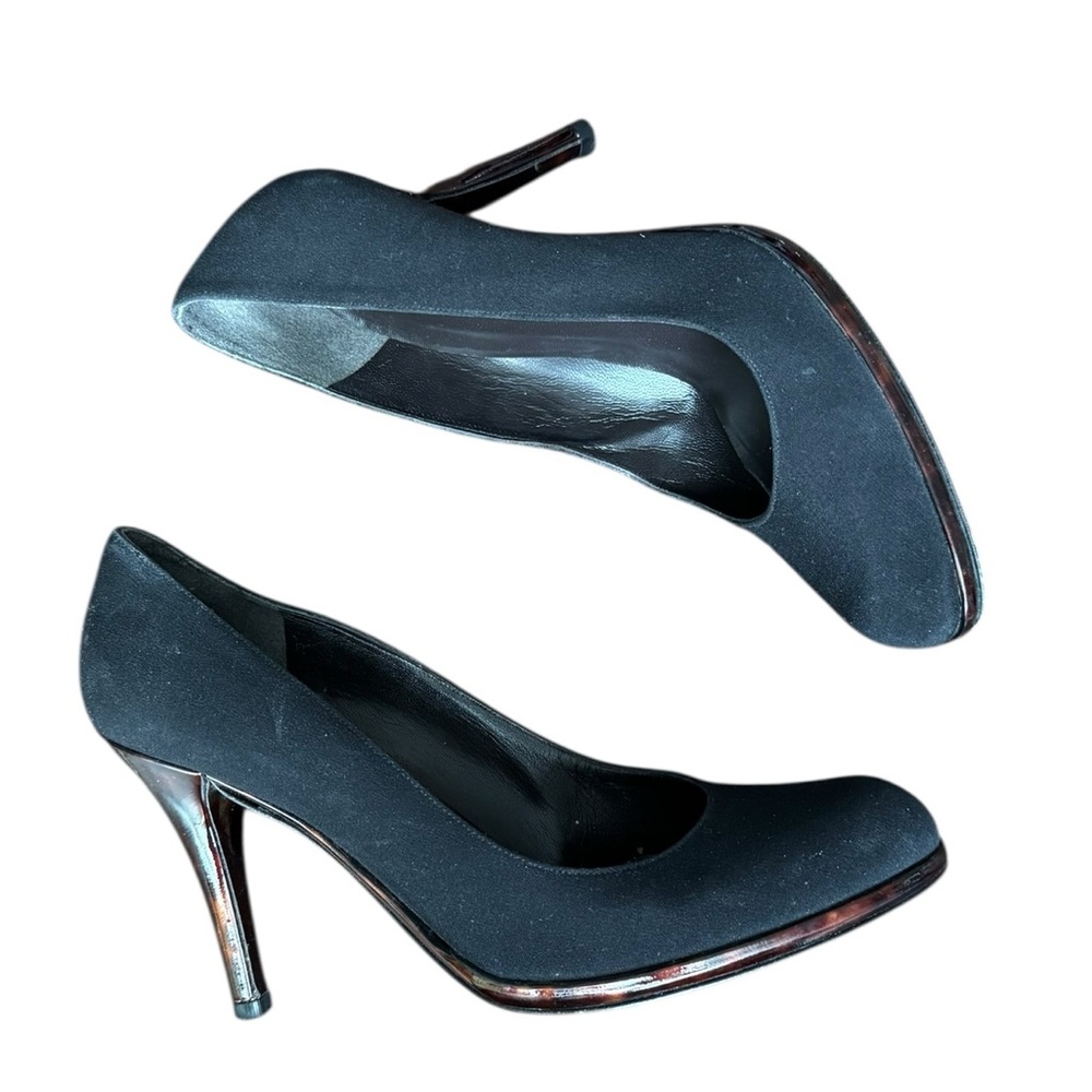 STUART WEITZMAN Platswoon Black Fabric Tortoise Shell Patent High Heels Size 7.5